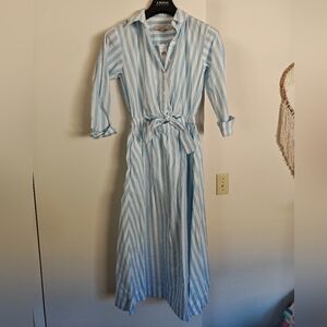 LOFT Light Blue and White Striped Maxi Dress
